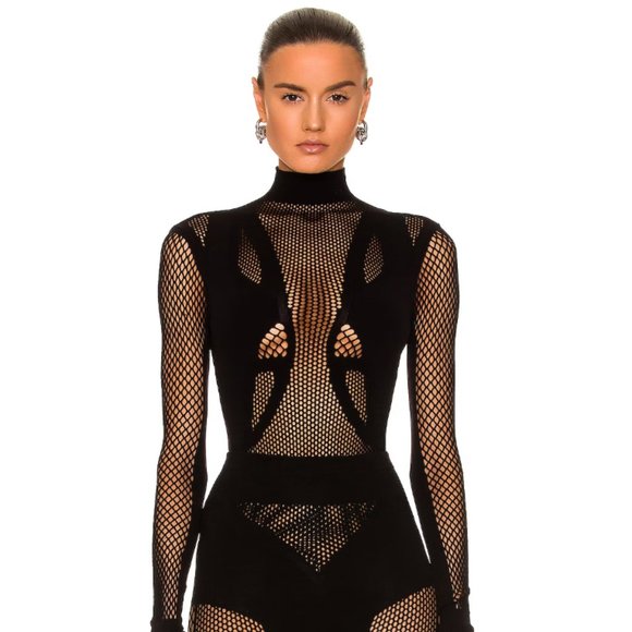 The Attico Black Mesh Bodysuit - Picture 1 of 7